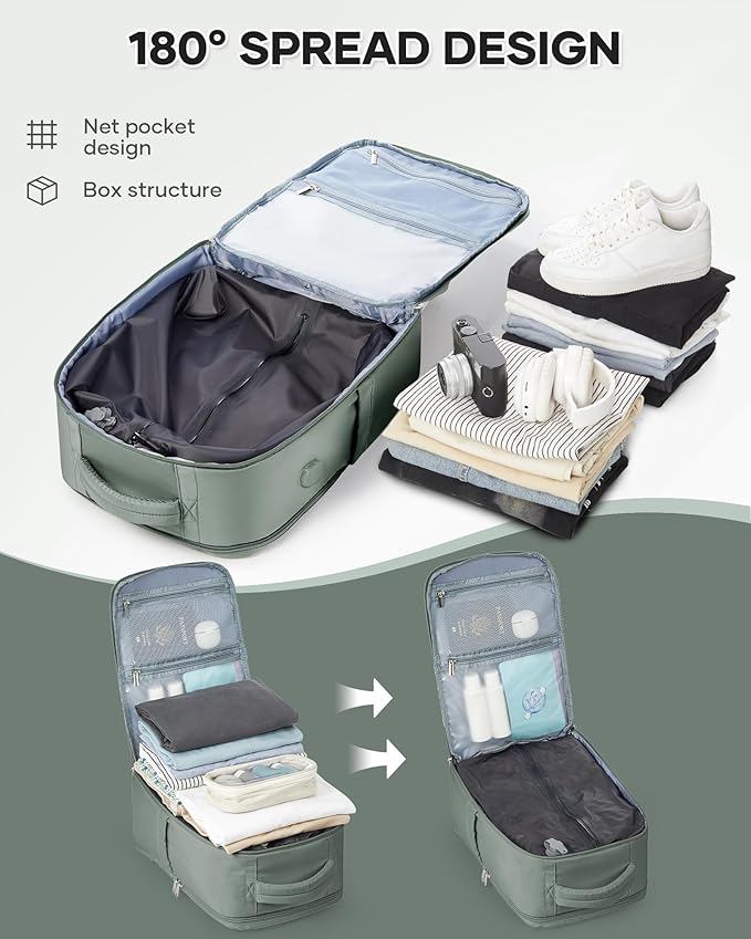 Vacuum Backpack Travel for Women Men, Travel Backpack with Vacuum System, Small Compression Backpacks Flight Approved, Travel Vacuum Bags with 14inch Laptop Compartment, Contain Pump, Green