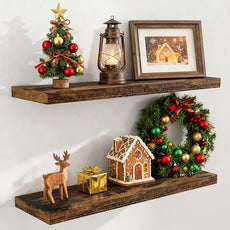 Floating Shelves for Wall, 36 x 9.3 Large Floating Shelf Wall Mounted Set of 2, Rustic Wood Shelves for Bathroom, Kitchen, Living, Heavy-Duty Storage Deep Shelf for Books, Decor, Rustic Brown