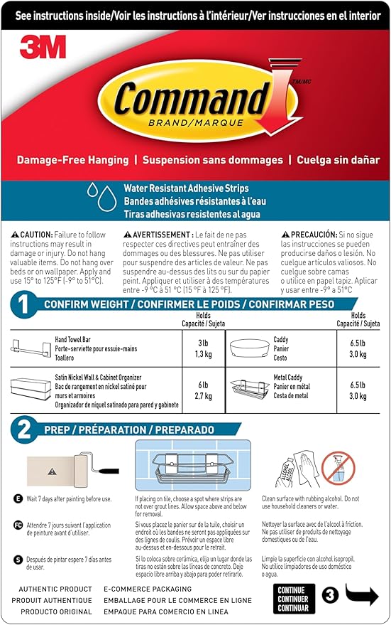 Command Shower Caddy Matte Black with Water Resistant Strips, Bathroom Organizer, Holds up to 6.5 lbs
