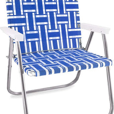 Lawn Chair USA Folding Aluminum Outdoor Patio Lawn Chair | Heavy-Duty Webbed Chairs for Camping, Sports, Beach, Yard & Tailgating | Lightweight Portable | Magnum - Blue and White with White Arms