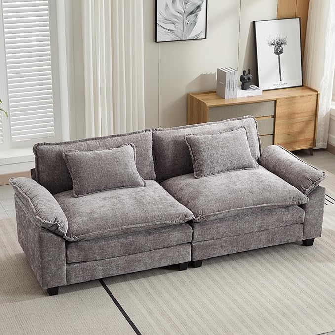 86" Modular Sectional Sofa, Comfy Cloud Couch Sectional Sofa with Ottoman, Chenille Sofa Sleeper Deep Seat Sofa with Throw Pillows for Living Room (Light Gray, 86"- Loveseat)