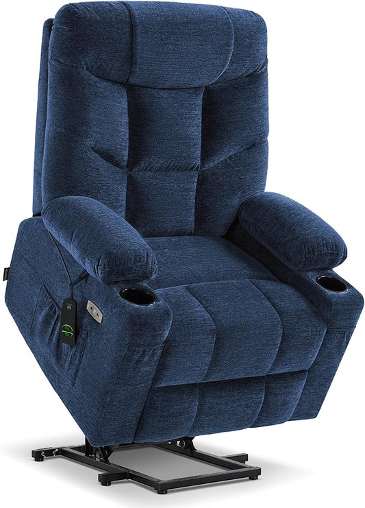 MCombo Power Lift Recliner Chair with Extended Footrest for Elderly People, Fabric 7283 (Navy Blue, Large)