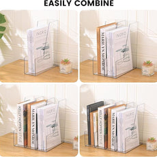 Vertical File Holder, Clear PET Desk Organizer and Storage Bins Holding for Magazines, Binders, Notebooks, Envelopes, Multi-purpose Plastic Document Organizer for Home Office, 4 pack