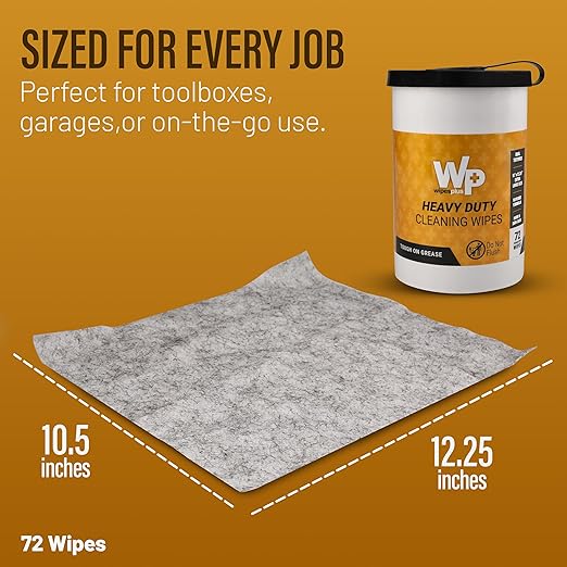 WIPESPLUS Heavy Duty Cleaning Wipes – No Rinse Dual-Texture Tool Cleaning Wipes and Hand Cleaner for Mechanics – Industrial Degreaser for Garage, Grill, and Oven– 72 Count 10.5"x12.25" (Pack of 6)