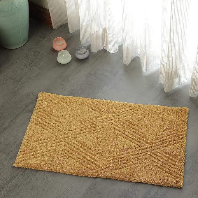 SHIKARA Organic Luxurious Organic Cotton Bath Rug, 32x20 Inch, Anti-Slip, Machine-Washable Bathmat Perfect for Tub & Shower, Toilet Floors, Door Rug Bath Mat (Yellow Ochre)