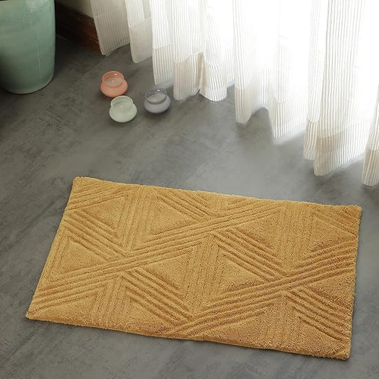 SHIKARA Organic Luxurious Organic Cotton Bath Rug, 32x20 Inch, Anti-Slip, Machine-Washable Bathmat Perfect for Tub & Shower, Toilet Floors, Door Rug Bath Mat (Yellow Ochre)