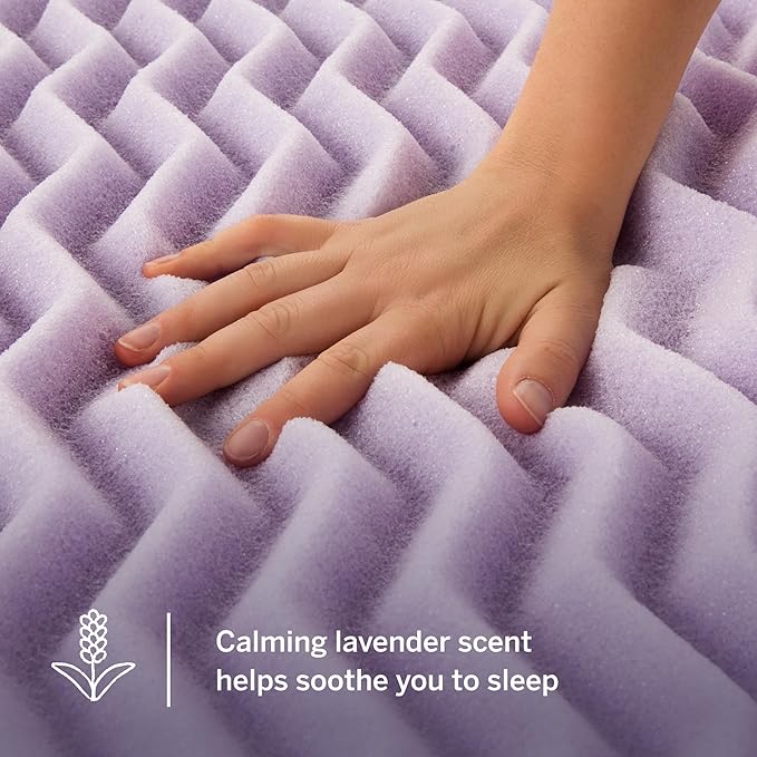 LUCID Lavender Infused 2 Inch Memory Foam Mattress Topper with 5 Zones – Twin XL Size – Plush Feel – CertiPUR Certified – Dorm Room Essentials