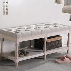 chairus Shoe Rack Bench Storage Vintage Bedroom Padded Bench Seat End of Bed, Fabric Tufted Farmhouse French Entryway Bench with Wood Legs for Hallway Foyer, Beige