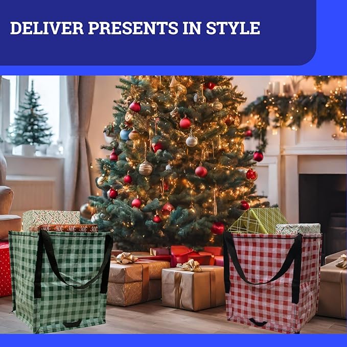 DURASACK Heavy Duty Storage Tote Bag with Zipper Top 22-Gallon Rugged Woven Polypropylene Moving Bag, Reusable Self-Standing Design, Holds up to 500 Pounds, Holiday 2-Pack