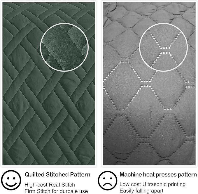 HORIMOTE HOME Quilt Set Twin Size Dark Green, Classic Geometric Diamond Stitched Pattern, Ultra Soft Microfiber Lightweight Bedding Set Bedspread Coverlet for All Season with 1 Quilt 1 Pillow Sham