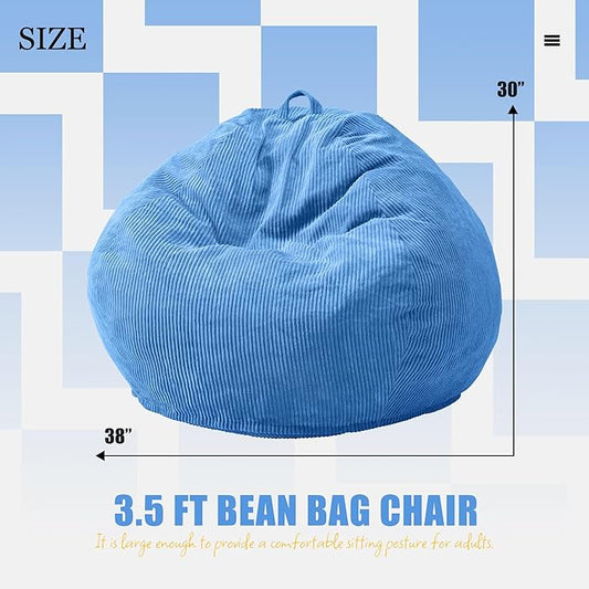 Hobestluk 3.5FT Bean Bag Chair Adult Bean Bag Chair Large Bean Bag Chair with Filler Included Teardrop Bean Bag with Removable Cover for Bedroom Living Room - (Large, Blue)