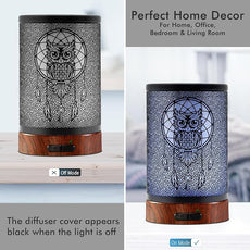 EQUSUPRO Essential Oil Diffuser 150ml Metal Aromatherapy Oil Diffuser Ultrasonic Cool Mist Diffuser with Auto Shut-Off Protection,7 Colors Changed LED for Home Office SPA Yoga (Owl)