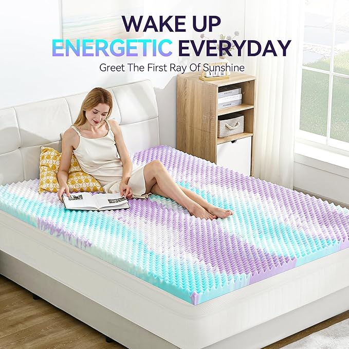SINWEEK 2 Inch Egg Crate Memory Foam Mattress Topper Twin XL, Twin Extra Long Mattress Pads for College Dorm Single Bed, Pressure Relieve CertiPUR-US Certified,39x80 Inches, Colorful