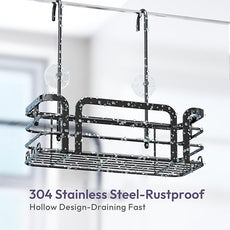 SWTYMIKI Shower Caddy Hanging Organizer - Over the Door Shower Caddy with 6 Hooks, 2 Installation Ways, Stainless Steel Rustproof Bathroom Organizer, Black