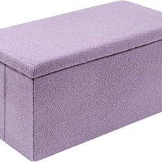 PINPLUS Folding Storage Ottoman Bench, Sherpa Ottoman with Storage, Large Long Shoes Bench Chest with Lid, Footrest for Living Room, Entryway, Purple, 31.5'' x 15.7'' x 15.7''