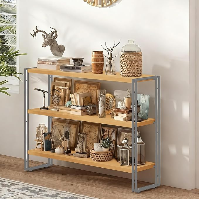 Jerry & Maggie Industrial 3-Tier Wooden Ladder Shelf, 47" Wall Mounted Bookshelf, Heavy Duty 1.2" Thick Plank Rustic Brown Bookcase for Living Room, Office, Kitchen, Modern Home Decor