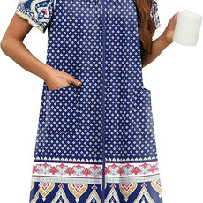 Ekouaer Women Robe Zipper Front Mumu Duster Robes Zip Up Housecoat Soft Sleepwear with Pockets