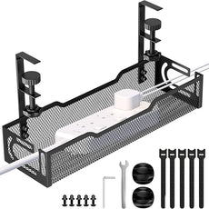 Under Desk Cable Management Tray, No Drill Mesh Desk Cable Tray, Wire Management Tray Cable Management Rack, Wire Organizer and Cable Management Box (Black)