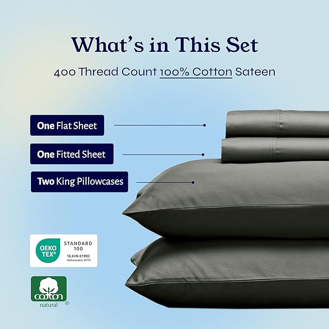 California Design Den California King Sheet Sets - Soft 100% Cotton Sheets, Soft Sateen Weave, Deep Pockets, and Durable Bedding Set - Grey CaliforniaDesignDen