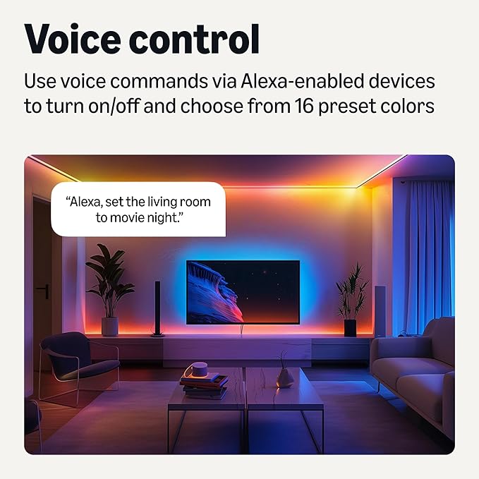 Amazon Basics Smart LED Light Strip, 16.4 Feet, RGB + Tunable White, Works with Alexa Only, 2.4 GHz Wi-Fi, No Hub Required
