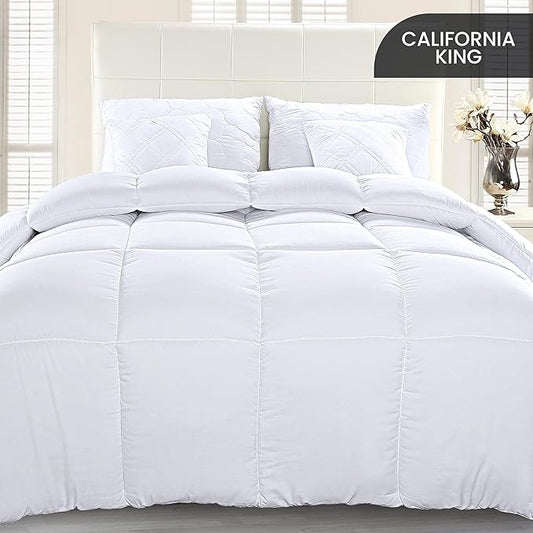 Utopia Bedding Comforter Duvet Insert, Quilted Comforter with Corner Tabs, Box Stitched Down Alternative Comforters California King Size (White)