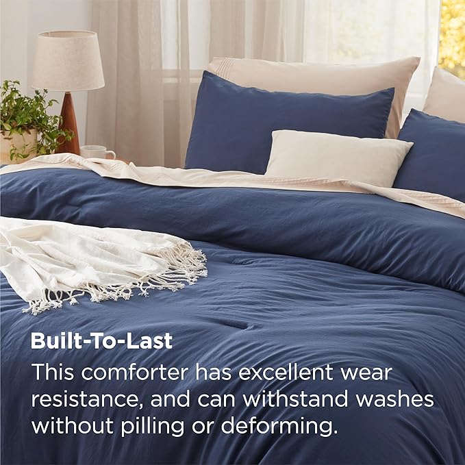 Bedsure Oversized King Size Comforter Set, Navy Soft Prewashed Bedding for All Seasons, 3 Pieces GentleSoft™ Down Alternative Bed Set, 1 Lightweight Comforter (120"x98") and 2 Pillowcases (20"x36")