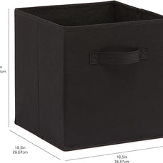 Amazon Basics Collapsible Fabric Storage Cubes Organizer with Handles, Sturdy, Black, 10.5-x-10.5-x-11-inch, Pack of 6