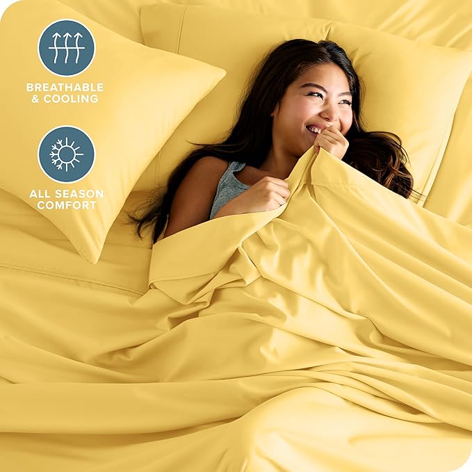 Bare Home King Sheet Set - Luxury 1800 Ultra-Soft Microfiber King Bed Sheets - Double Brushed - Deep Pockets - Easy Fit - 4 Piece Set - Bedding Sheets & Pillowcases (King, Lemon Drop) BareHome