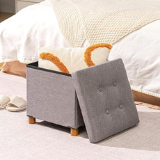 B FSOBEIIALEO Storage Ottoman with Tray, Foot Stools and Ottomans with Legs, Storage Cube Seat Linen Grey 15