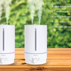 BlueHills Premium 5000 ML XL Cool and Warm Mist Ultrasonic Diffuser Humidifier Large Room Huge Coverage Area 5 Liter Big Capacity High Output 50 Hours Long Run Time Essential Oil Diffuser White W501