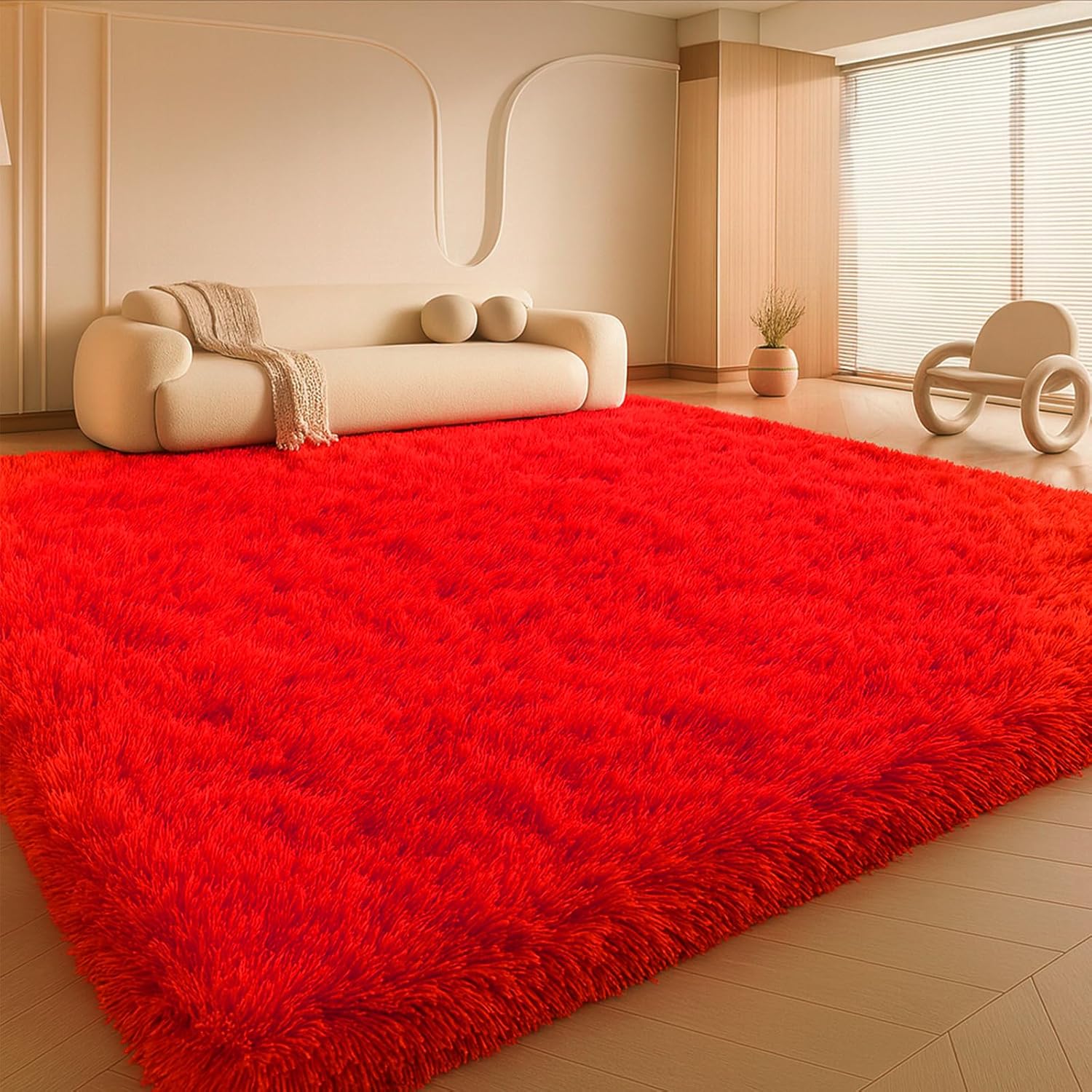 8x10 Area Rugs Living Room, Beige Large Plush Fluffy Bedroom Carpet, Non-Slip Upgraded Indoor Thick Soft Rug, Modern Plush Carpet Suitable for Kids Home Decor Aesthetics Dorm. Dormly