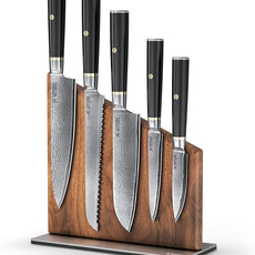 Yatoshi Knives Magnetic Kitchen Knife Block Set - Japanese 67 Layer High-Grade VG-10 Steel Knives, Sharp, G10 Handle Professional Kitchen Knife Set - Black Damascus (6 pieces)