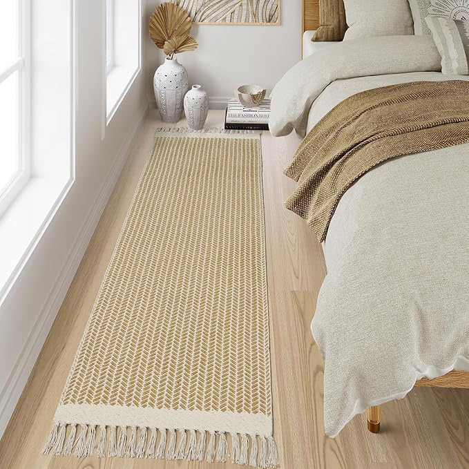 Lahome Boho Laundry Room Rug, 2x7 Runners for Hallways Lightweight Entry Woven Cotton Runner Rug with Tassels, Farmhouse Non Shedding Washable Rugs Low Pile Runner for Kitchen Bathroom, Khaki