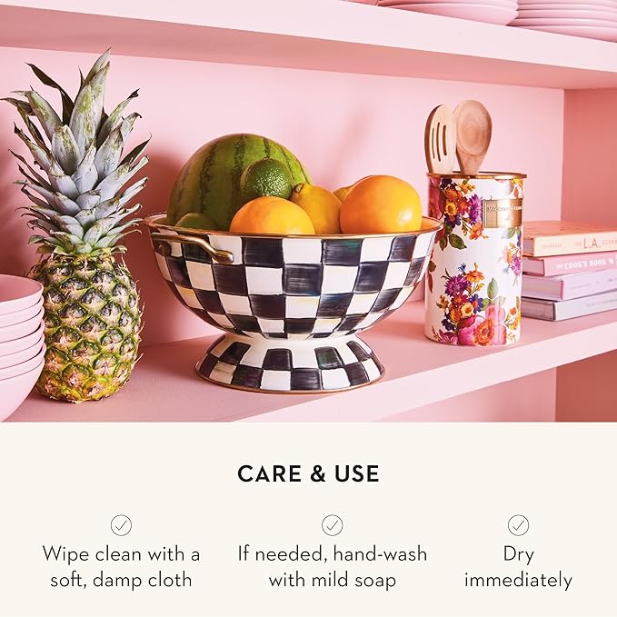 MACKENZIE-CHILDS Enamel Utensil Holder, Kitchen Utensil Holder for Countertop, Storage Caddy, White Flower Market