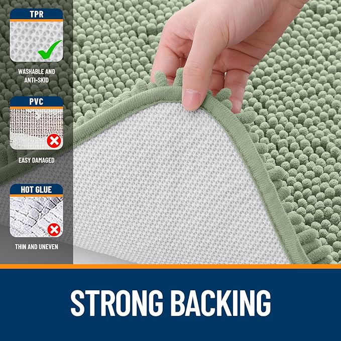 OLANLY Bathroom Rugs 24x16, Extra Soft Absorbent Chenille Bath Rugs, Rubber Backing Quick Dry, Machine Washable Bath Mats for Bathroom Floor, Tub and Shower, Home Decor Accessories, Sage Green