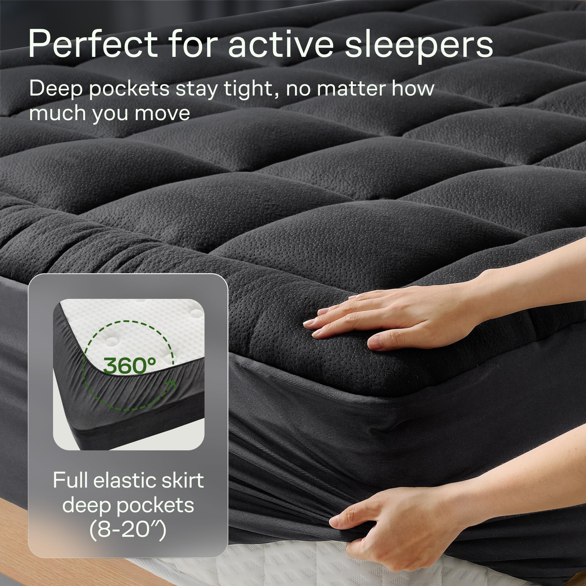 Ultra Soft Queen Size Mattress Topper - Viscose Made from Bamboo Pillow Top Mattress Pad for Back Pain Relief - Naturally Cooling for Hot Sleepers, Green