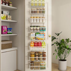White 12 Inch Wide Narrow Over The Door Pantry Organizer, Pantry Organization and Storage, 8-Tier Metal Hanging Deep Basket Wall Spice Rack Seasoning Shelves, Home & Kitchen Essentials