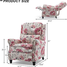 Recliner Chair, Modern Pushback Armchair with Adjustable Backrest & Footrest for Bedroom, Living Room (Pattern Floral,Set of 2)