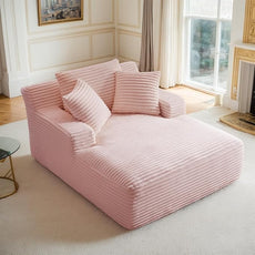 Oversized Chaise Lounge Chair Indoor Corduroy Sofa Bed with Throw Pillows Recliner Chair Comfy Large Deep Seat Sofa Couch for Living Room, Bedroom, Apartment (Pink)