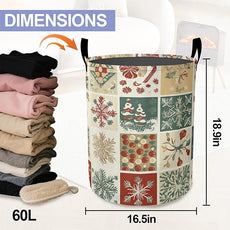 Christmas Laundry Basket-Large Foldable Hamper Holder Portable Tall Collapsible Laundry Hamper Storage Basket Bin with Handles, Canvas & Waterproof lining for Household Items