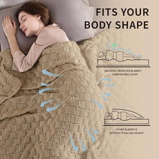 Knitted Weighted Blanket for Adult, No Beads Heavy Blanket 48” x 72'' 10lbs, Breathable Chunky Knit Blanket, Cooling Weighted Blanket for Hot Sleepers, Christmas Home Decor (Camel)