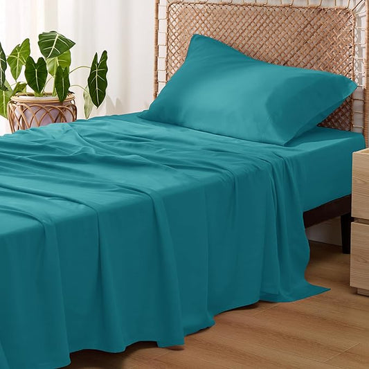 Bedsure Cooling Sheets Twin, Rayon Derived from Bamboo, Breathable & Soft Twin Sheets Set, Deep Pocket Up to 16 Inches, Hotel Luxury Silky Bedding for Hot Sleepers, Turquoise