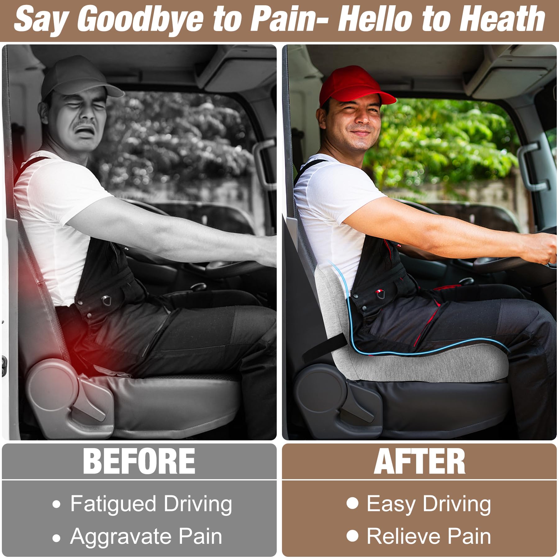 MYFAMIREA Truck Seat Cushion, Memory Foam Trucker Seat Cushion for Truck Driver Long Sitting with Adjustable Strap, Back Support and Pain Relief for Trucker Driving Car Office Chair and Pain Dormly