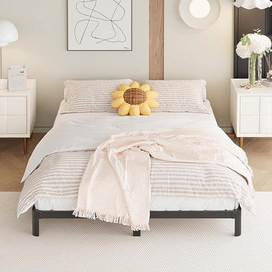 8 Inch Queen Bed Frame Rounded Corner No Box Spring Needed, Heavy Duty Metal Queen Size Platform Bed Frame, Easy Assembly, Noise Free, Black