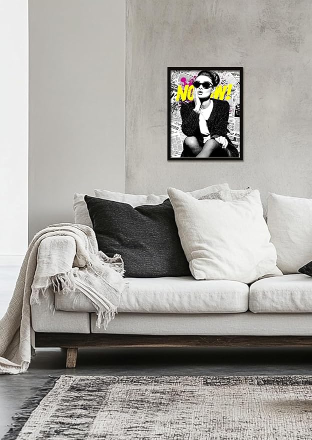 Beautiful Chic Woman Wall Art Prints Beautiful Audrey Hepburn Poster Canvas Art Wall Decor Picture For Bedroom Office Dorm Bathroom Wall Decor Aesthetic Home Artwork 12" × 16" In Framed