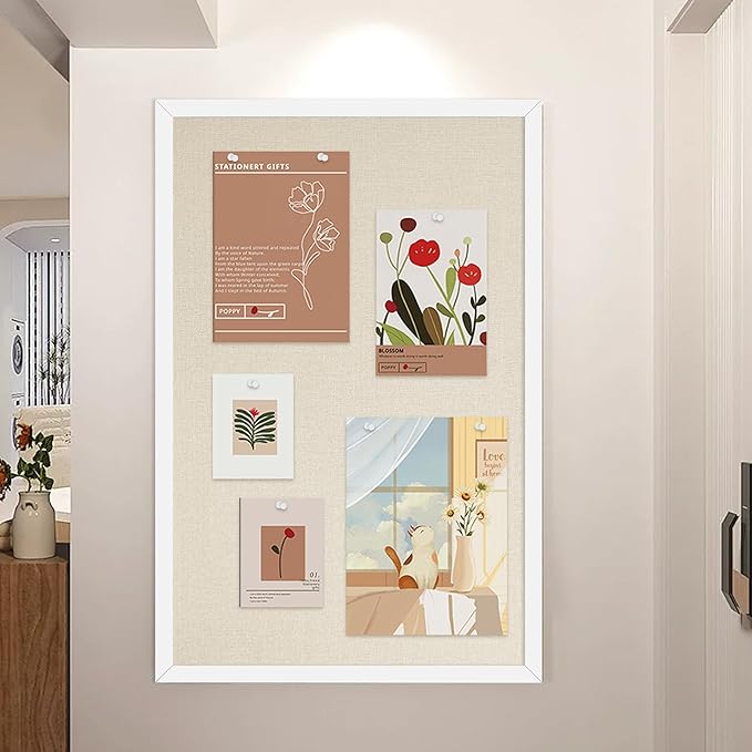 13.3x17.7 InchCork Board for Wall Hanging with Linen, Bulletin Board with Push Pins, Mounted Memo Message Board for Home Office Decor, Dorm Room Essentials, Classroom Organization