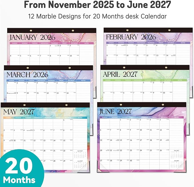 Forvencer Desk Calendar 2026, 20 Months Calendar, Nov. 2025-Jun. 2027, 14" x 11" Wall Calendar 2026 Monthly Planner with Plastic Cover & Stickers & Thick Paper for Office Home School Supplies