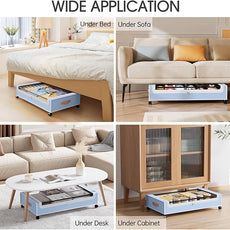 Yecaye Under Bed Storage with Wheels, 2 Pack Under Bed Storage Containers, 60L Underbed Shoe Storage with Clear Window & Label, Rolling Under Bed Metal Drawer for Clothes, Shoes, Books, Blankets, Blue