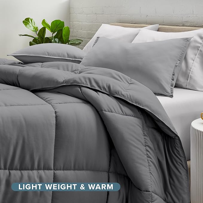 Bare Home Bed-in-A-Bag 5 Piece Comforter & Sheet Set - Twin XL - Goose Down Alternative - Ultra-Soft 1800 Premium Bedding Set (Twin XL, Grey/Light Grey)