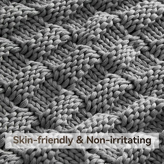 Knitted Weighted Blanket for Adult, No Beads Heavy Blanket 60” x 80'' 17lbs, Breathable Chunky Knit Blanket, Cooling Weighted Blanket for Hot Sleepers, Christmas Home Decor (Light Grey)